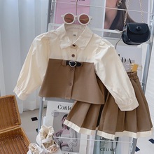 女童套装秋季新款设计感小众衬衫百褶半身裙两件套