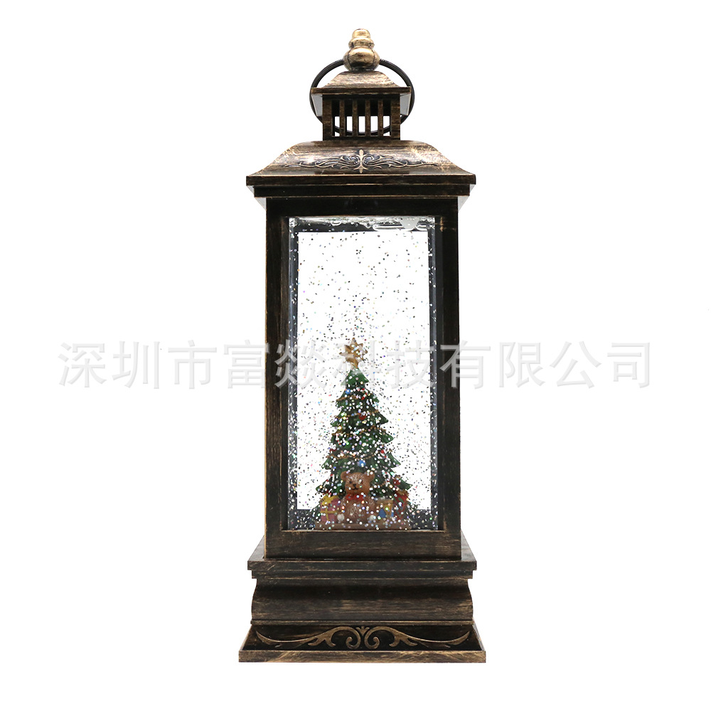 Retro Black Brush Gold Interior Christmas Christmas Tree Bear Music Crystal Storm Lantern Retro Portable Night Light Ornaments