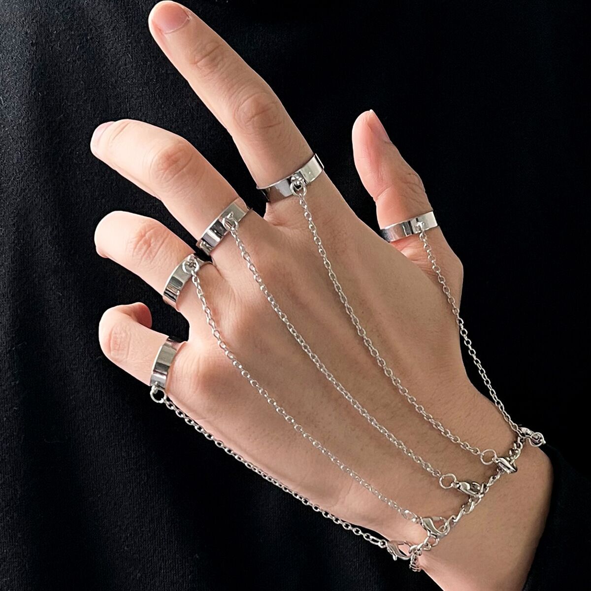 Europe and America Cross Border Metal Chain Bracelet Ring One-Piece Ring Men's and Women's Hip Hop Punk Disco Ring Retro
