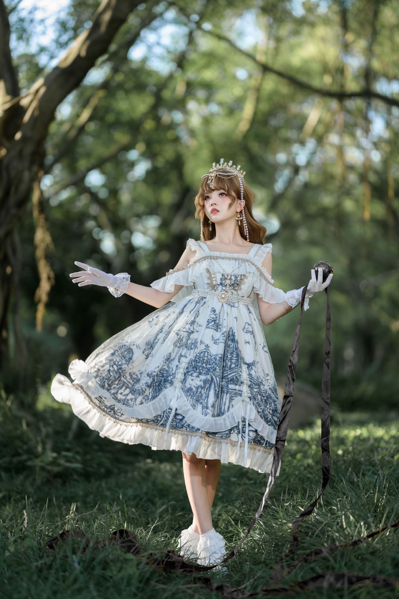 日式吊带一字肩洛丽塔原创lolita万圣狂欢夜暗黑哥特风jsk连衣裙