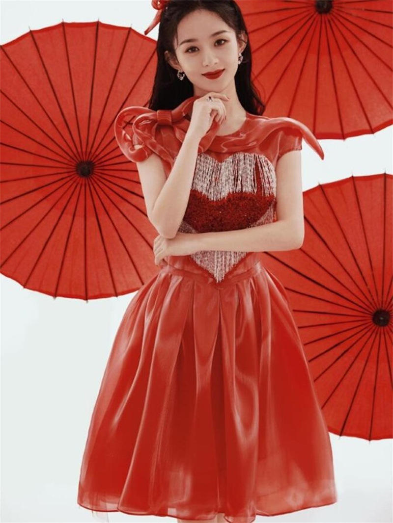 赵丽颖明星同款敬酒服订婚连衣裙气质宴会红色高级感小晚礼服裙女