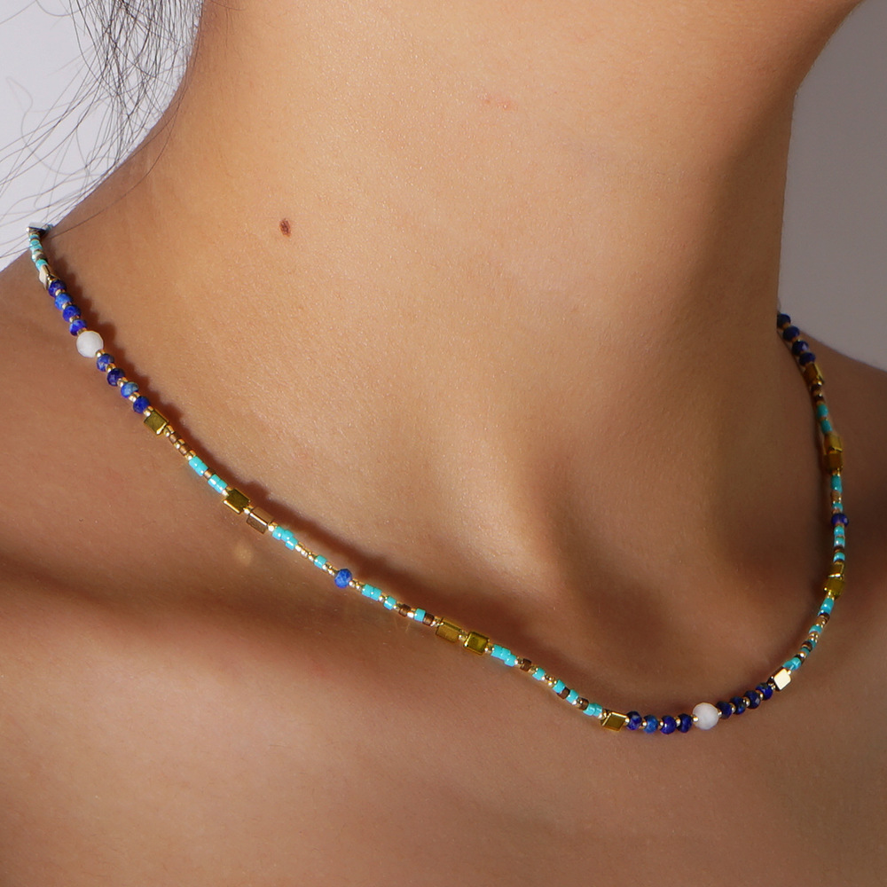 小众设计波西米亚风半宝石三角铁胆石miyuki项链女士项链-阿里巴巴