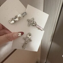 新款网红爆款韩国发夹女孩蝴蝶结珍珠水晶边夹气质侧边鸭嘴夹发饰