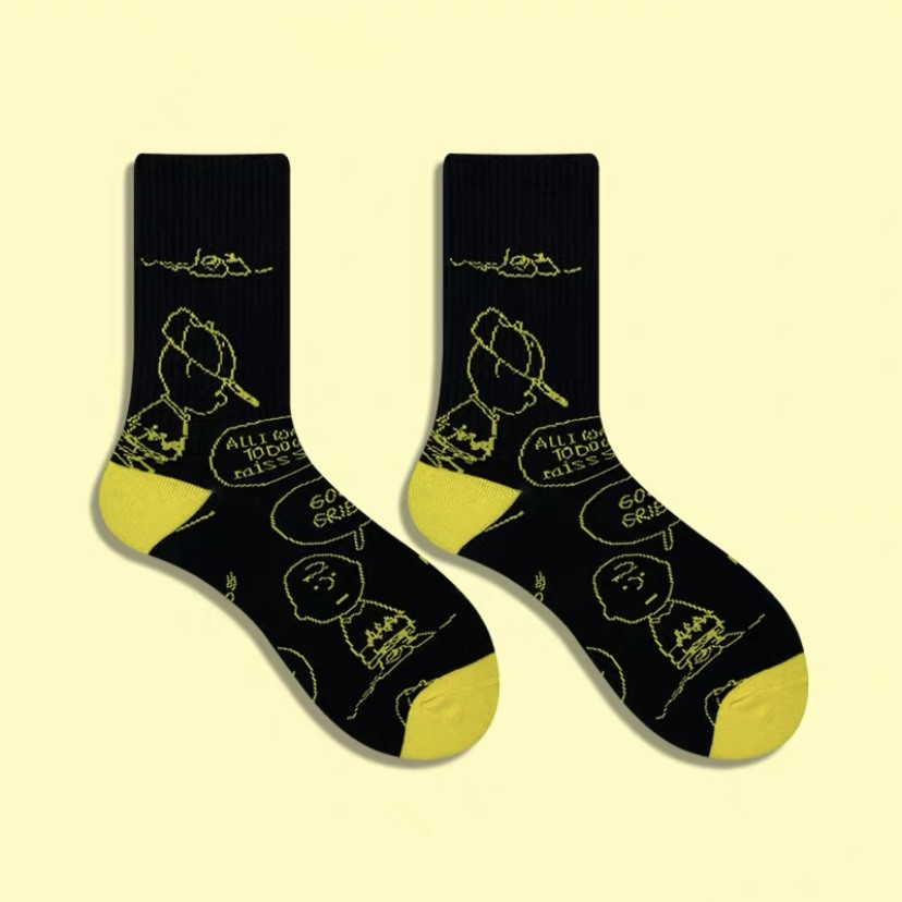 潮牌史努比联名涂鸦袜子潮牌趣味中筒袜ins潮流个性男女长袜