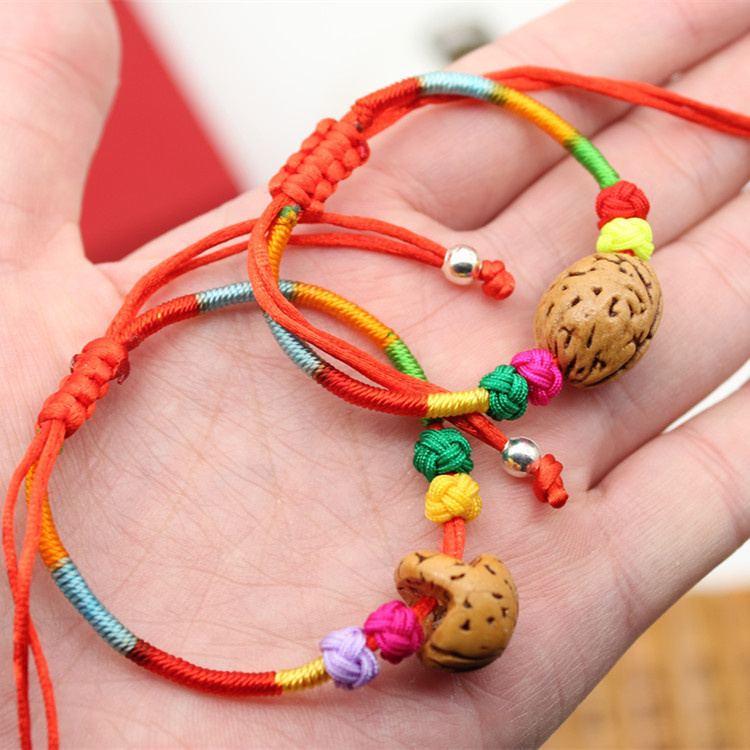 Dragon Boat Festival Colorful Rope Bracelet Wholesale Peach Walnut Basket Bracelet Dragon Boat Festival Gift Hand-Woven Bamboo Joint Colorful Wire