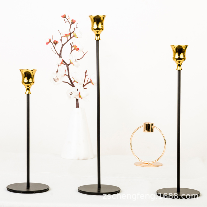 Brass Color plus Black Three-Piece Candlestick Romantic Western Food Party Layout Decorative Wind Chimes Candle Holder