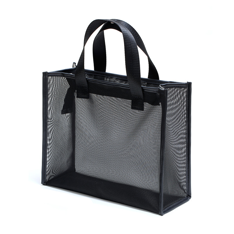 Fashion Mesh Handbag Printed Logo Travel Clothing Wash Bag Beach Mesh Handbag Storage