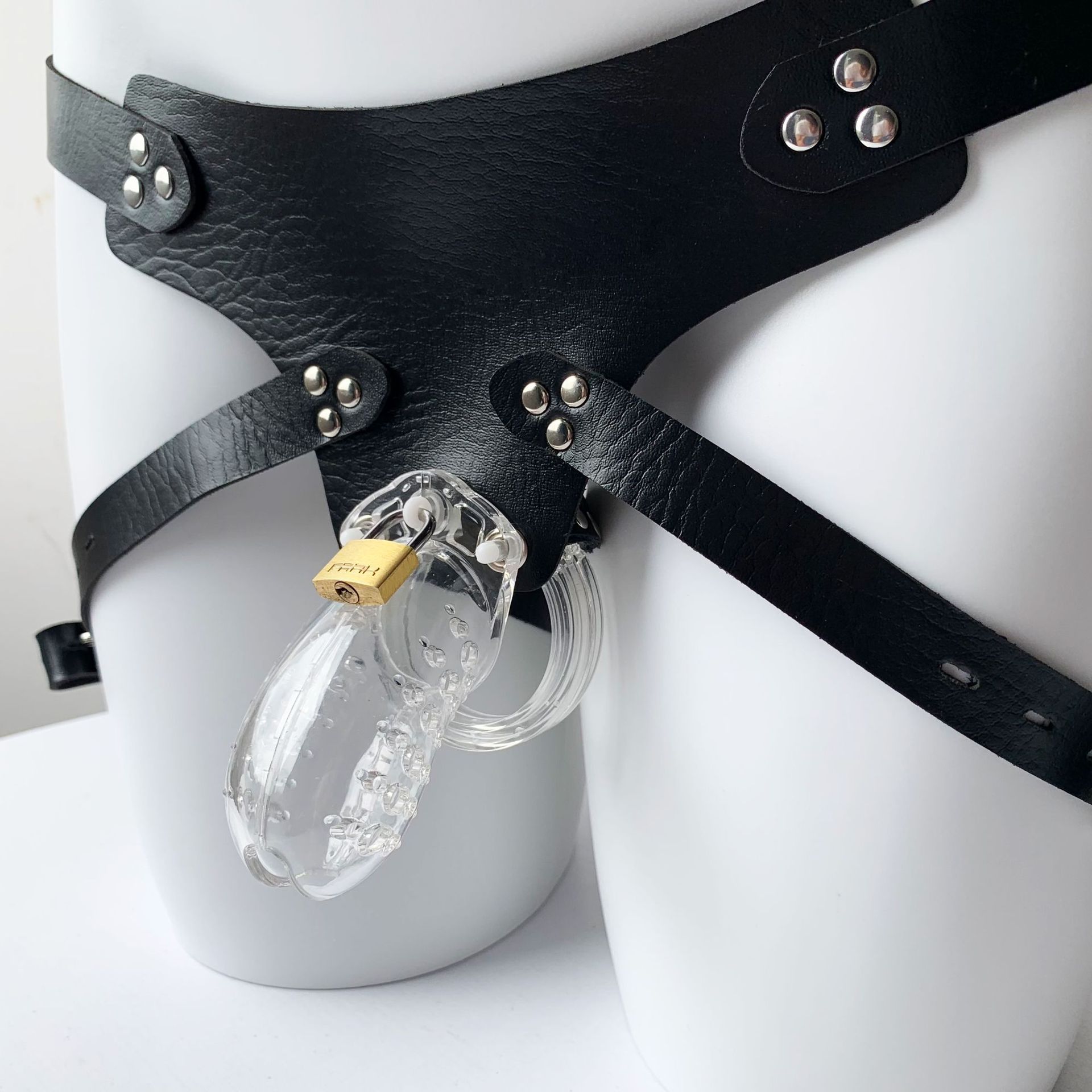 frrk男用穿戴贞操锁皮质贞操裤多档位调节阴茎锁配套皮裤情趣用品