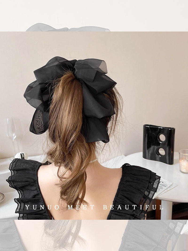 French Gentle Back Head Banana Clip Hair Clip Headdress Clip Temperament Mesh Large Bow Ribbon Hairpin Female