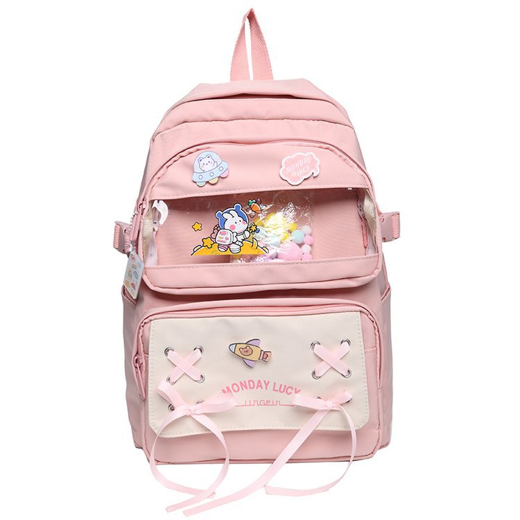 Japanese Campus College Style Fresh Creative Cute Bow Drawstring Transparent Soft Girl Student Backpack Schoolbag