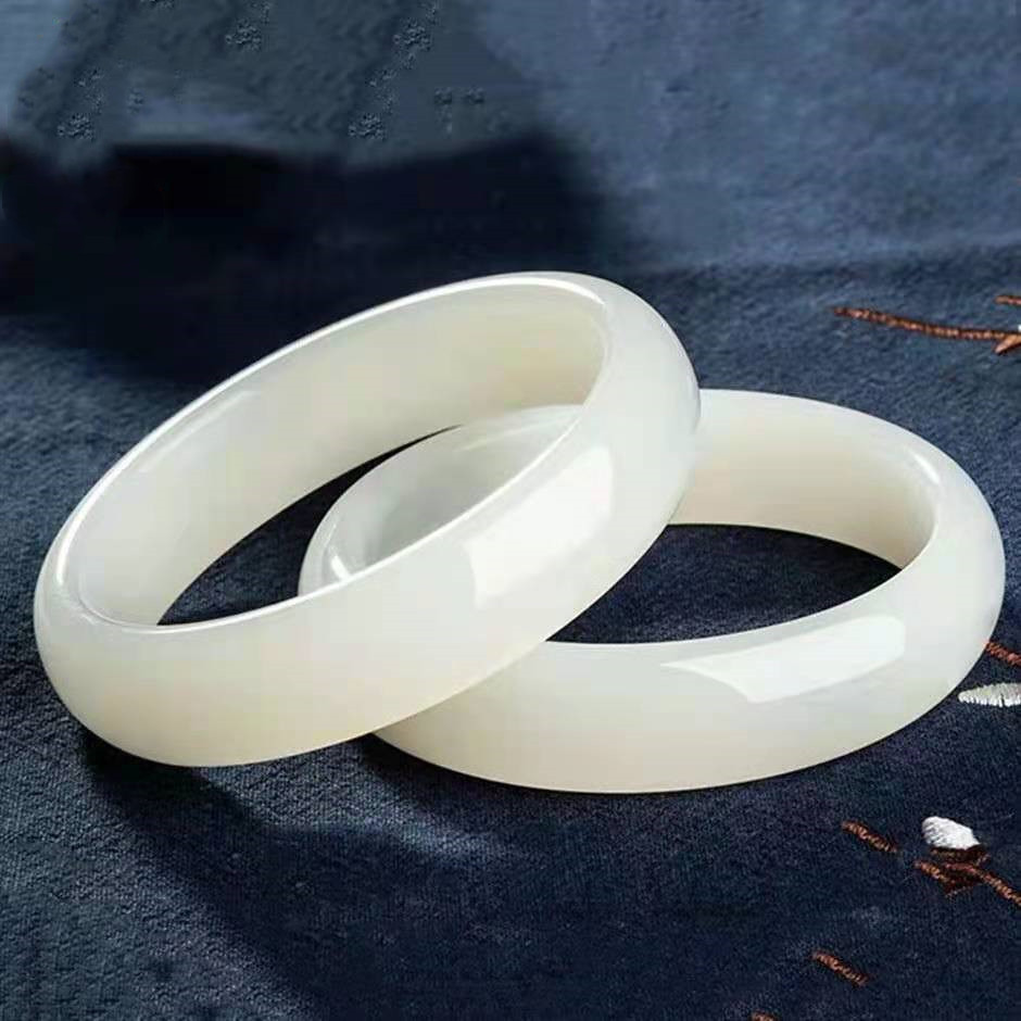 新疆外蒙料玉石手镯 高仿和田白玉手镯女款玉石镯子直播会销货源