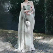 （现货）新中式旗袍复古女装禅意国风晨袍仙女网纱抹胸吊带连衣裙