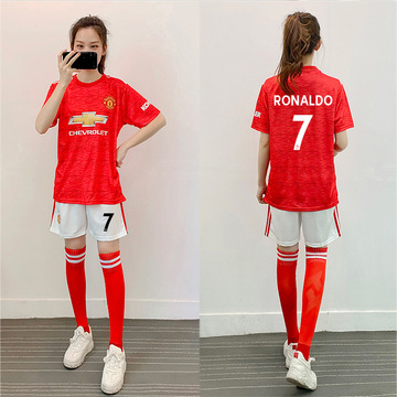 韩版足球服女套装儿童运动足球训练服学生比赛队服c罗梅西足球衣