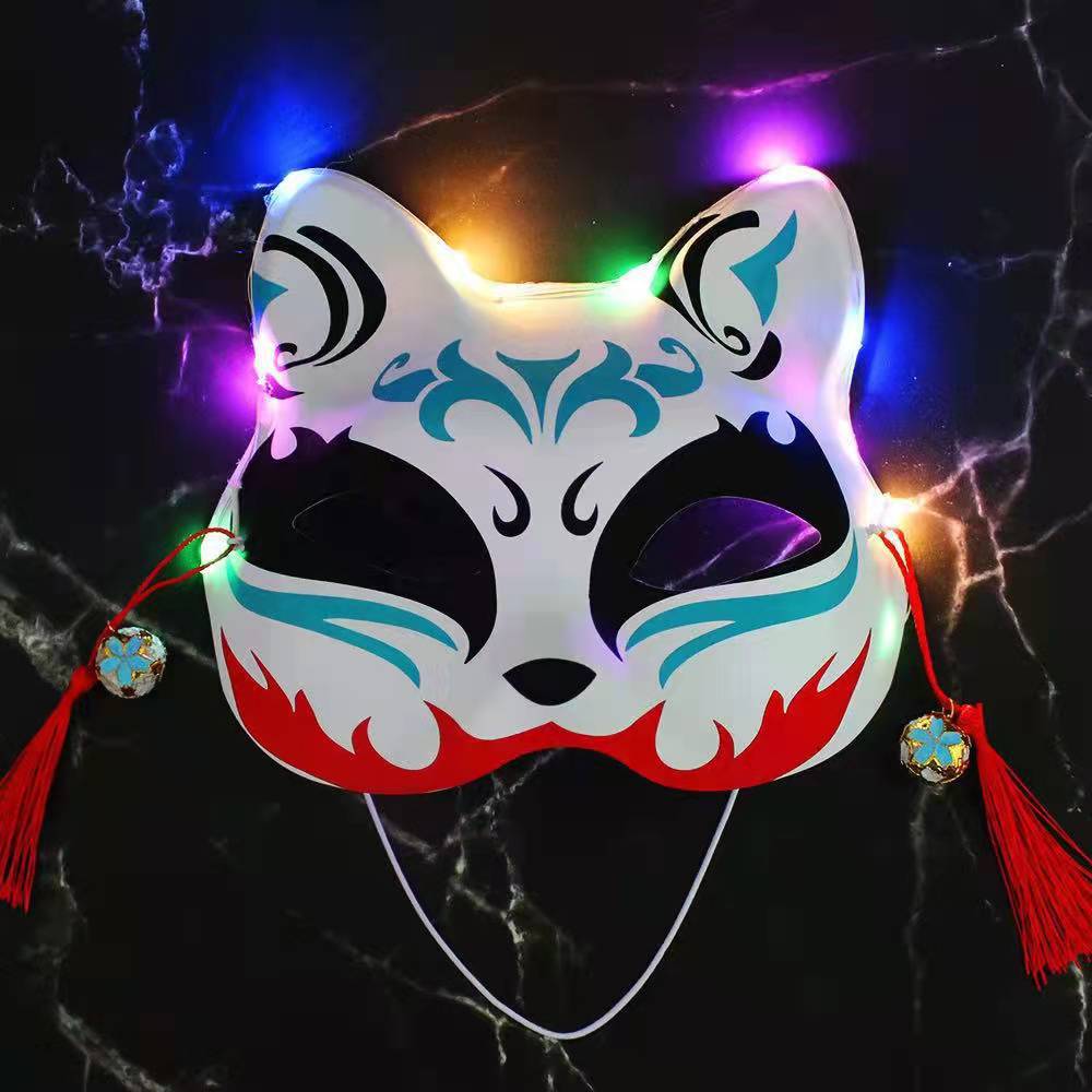 发光狐狸面具半脸古风面具女儿童日式萤火之森面具动漫万圣节道具