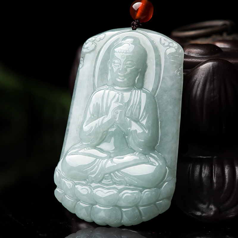 天然缅甸a货翡翠大日如来冰种玉石吊坠守护神本命佛男女挂件批发