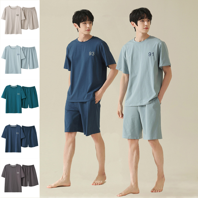 [Cool Style] Spring/Summer Pajamas Men's Cotton Short-Sleeved Big Brand Men's Cotton Wholesale Home Wear Suit Can Be Worn outside