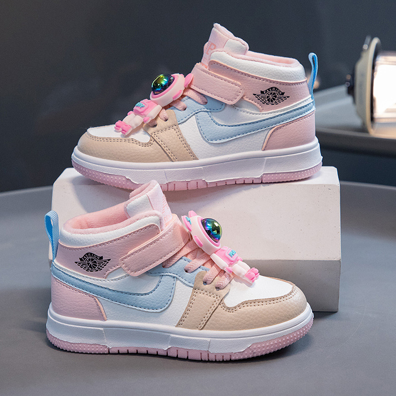 巴拉巴拉太空人女童高帮板鞋秋冬新款马卡龙粉公主鞋感皮面耐