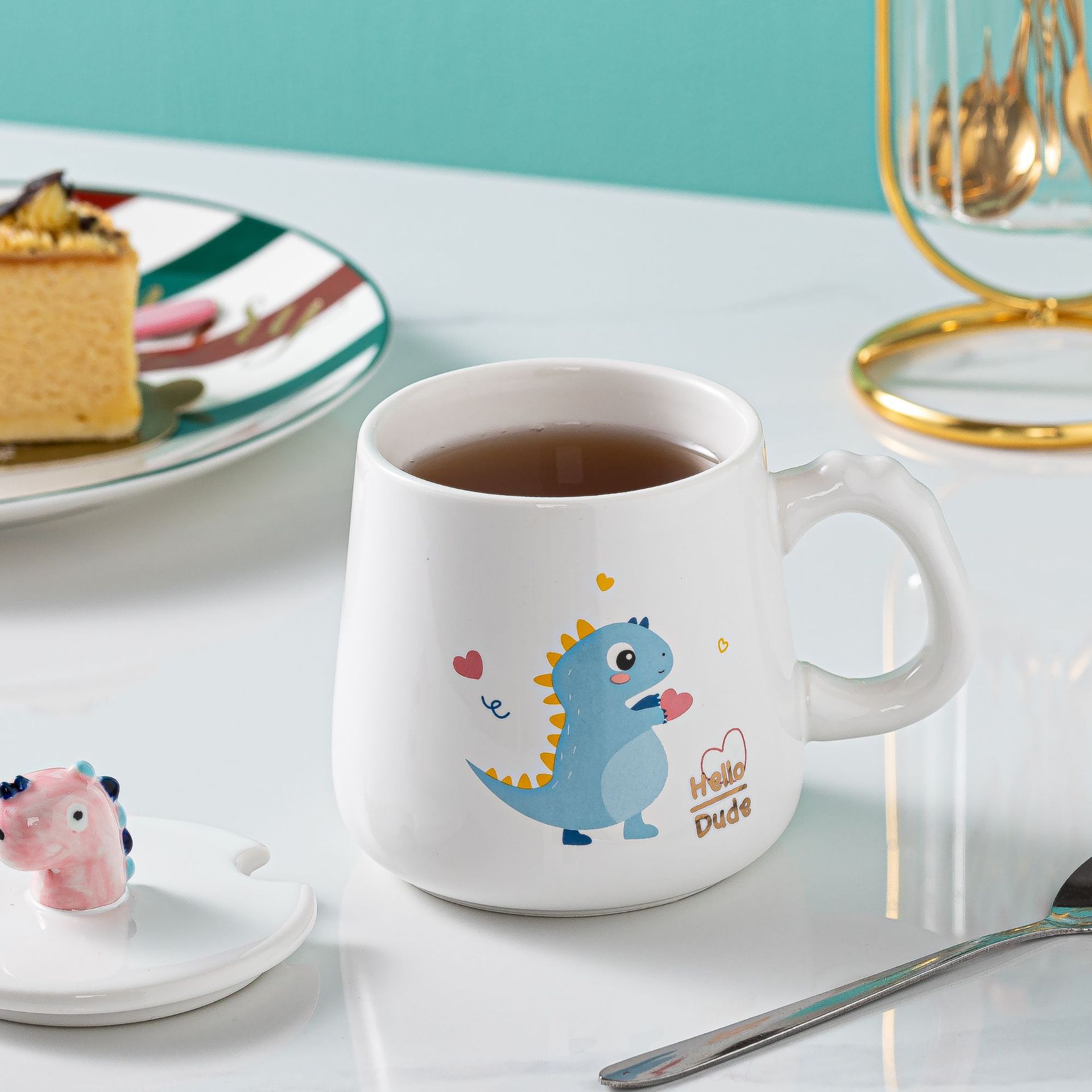 可爱卡通恐龙陶瓷杯批发可做手机支架马克杯礼品情侣创意陶瓷杯子