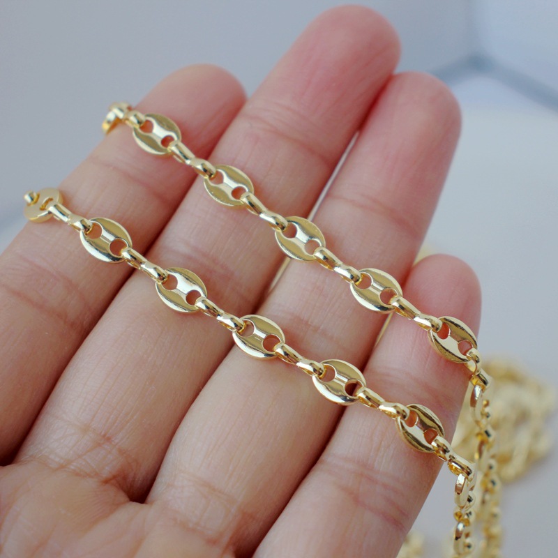 14k包金镀金保色椭圆日字链猪鼻链条diy手工饰品手链项链配件材料