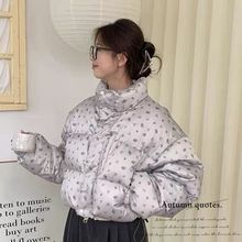 韩系温柔小碎花立领面包羽绒棉服女短款2023冬季新款加厚保暖外套