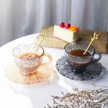 玻璃咖啡杯碟家用复古下午茶具套装ins高颜值拿铁网红精致花茶杯