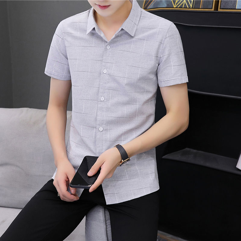 Summer Thin Casual Short-Sleeved Shirt Men's Korean-Style Trendy Men's Business Printed Half Sleeve Shirt Handsome Shirt Top