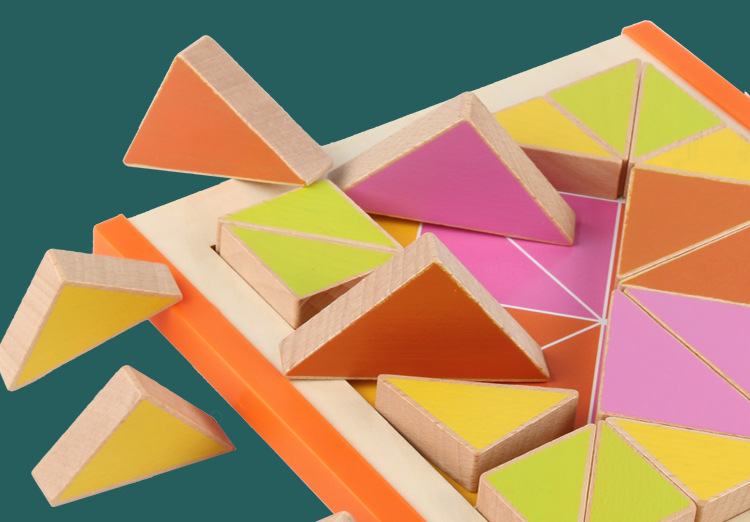 跨境热卖木制木质早教蒙特梭利益智玩具三角形马赛克拼板