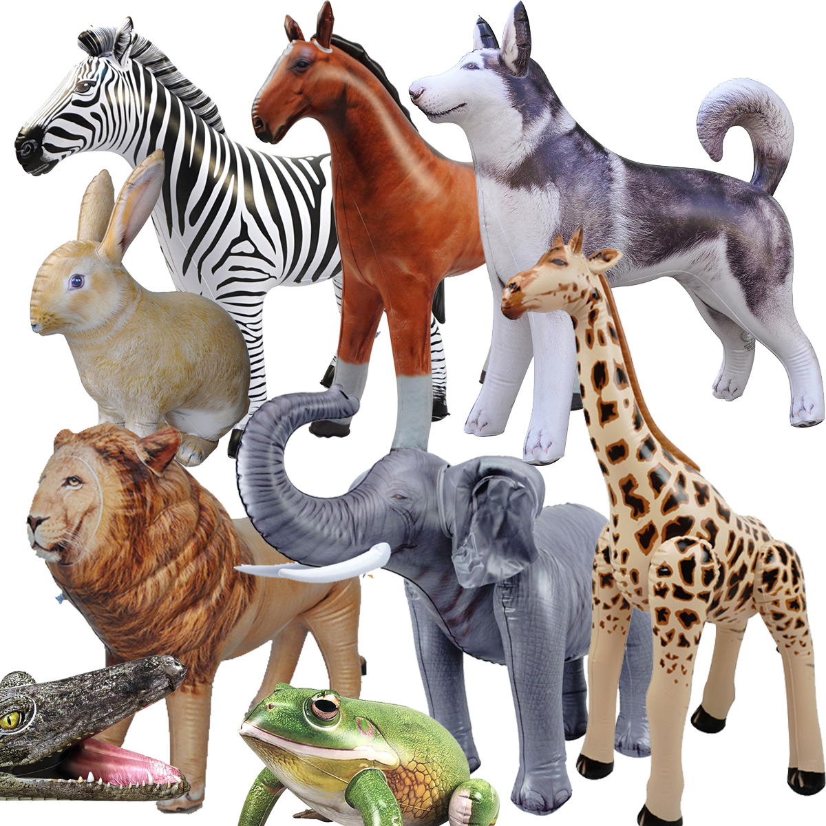 新款站立立体丛林动物鳄鱼长颈鹿儿童充气玩具生日派对吹气球装饰