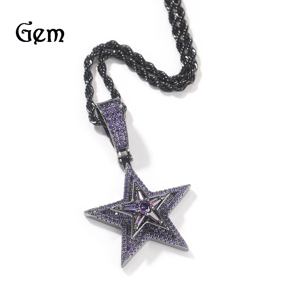 New European and American Style Hip Hop Diamond Rotating Five-Pointed Star Pendant Necklace Amazon Hot Product Street Trend Ornament