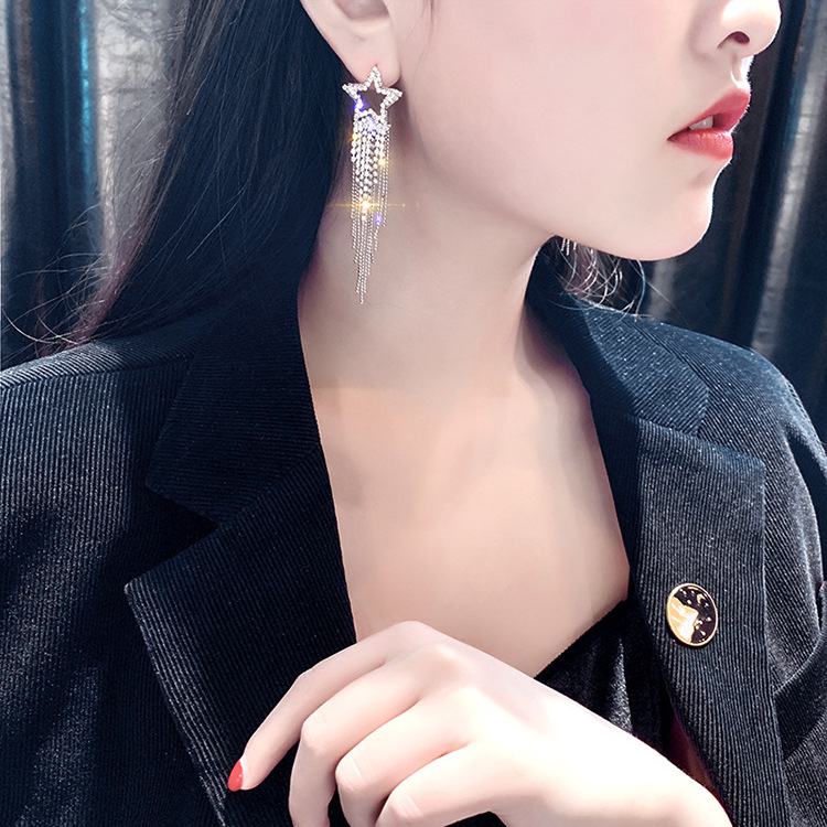 Sterling Silver Needle Elegant Tassel Earrings Advanced Simple and Thin Face All-Match Earrings Korean Style New Fashion Earrings Wholesale