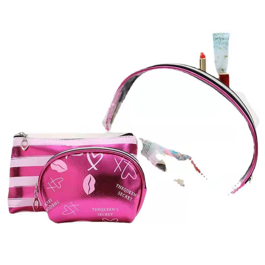 New Transparent Three-Piece Printed Striped Lips Lipstick Mobile Phone Bag Cosmetic Bag Waterproof Portable Pu Storage Bag