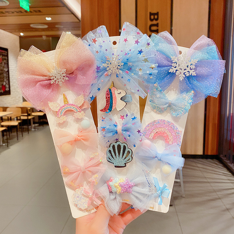 Frozen Princess Elsa New Children's Bow Barrettes Girls Super Fairy Little Girl Suit Hairpin Hair Ornaments