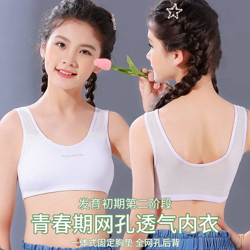 Summer Junior High School Student Fixed Cup Children's Underwear Development Period Middle School Student Girl Bra Vest High School Student Girl