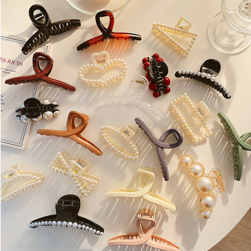 珍珠发夹后脑勺ins抓夹大号韩国优雅气质鲨鱼夹发抓头发夹子发饰