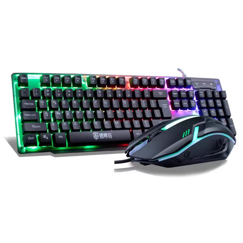 厂家直销跨境德意龙t302游戏套装机械手感键盘背光游戏鼠标悬浮键