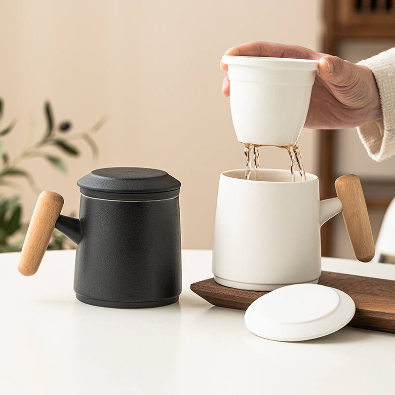 茶杯个人专用高档办公杯带手柄陶瓷水杯马克杯茶水分离大容量杯子