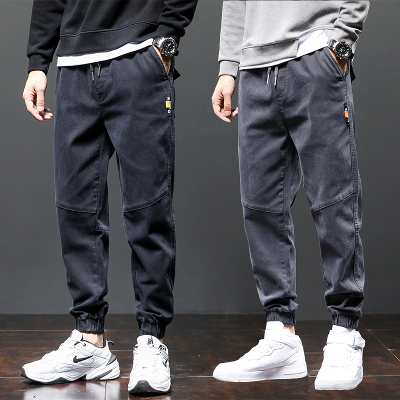 拼接束脚男裤宽松潮牌2021秋季新款学生运动哈伦裤时尚男士休闲裤