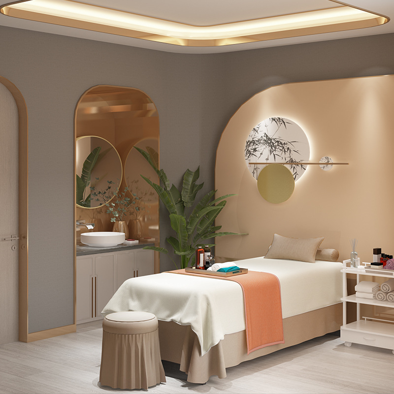 高端美容院床罩美容床四件套批发简约温馨咖色轻奢软装按摩床套