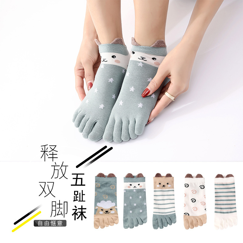 五指袜女船袜春秋款分趾袜休闲短筒棉袜可爱小动物五趾袜子-阿里巴巴
