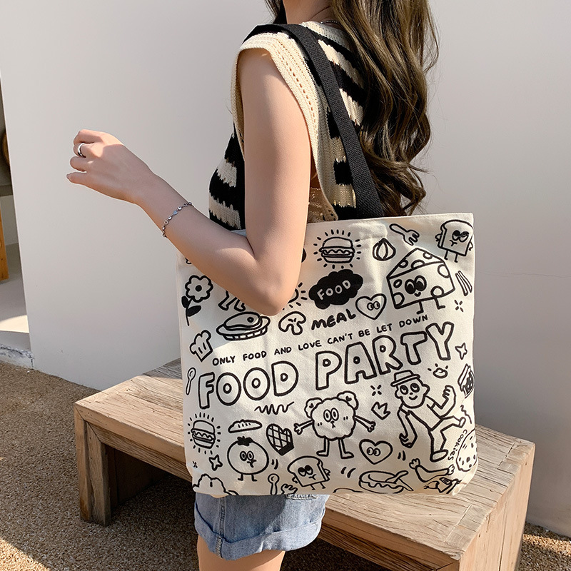 Korean Style New Canvas Bag Female College Student Class One Shoulder Portable School Bag Large Capacity Niche Cute Cloth Bag