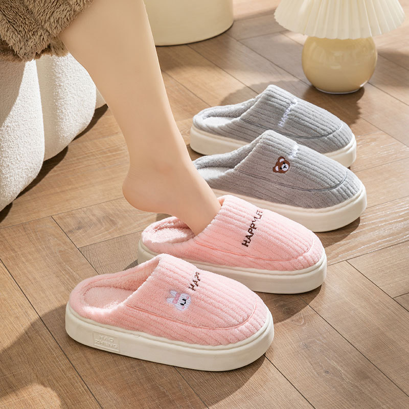 In Stock Cotton Slippers Women‘s Autumn and Winter Cute Home Home Indoor Non-Slip Thick Bottom and Warm Keeping Couple Soft Bottom Confinement Shoes