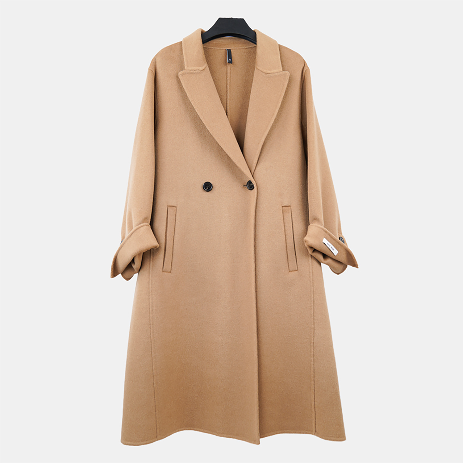 安斐欧娜2023秋冬新款经典驼色细腻软糯舒适保暖女双面羊绒大衣