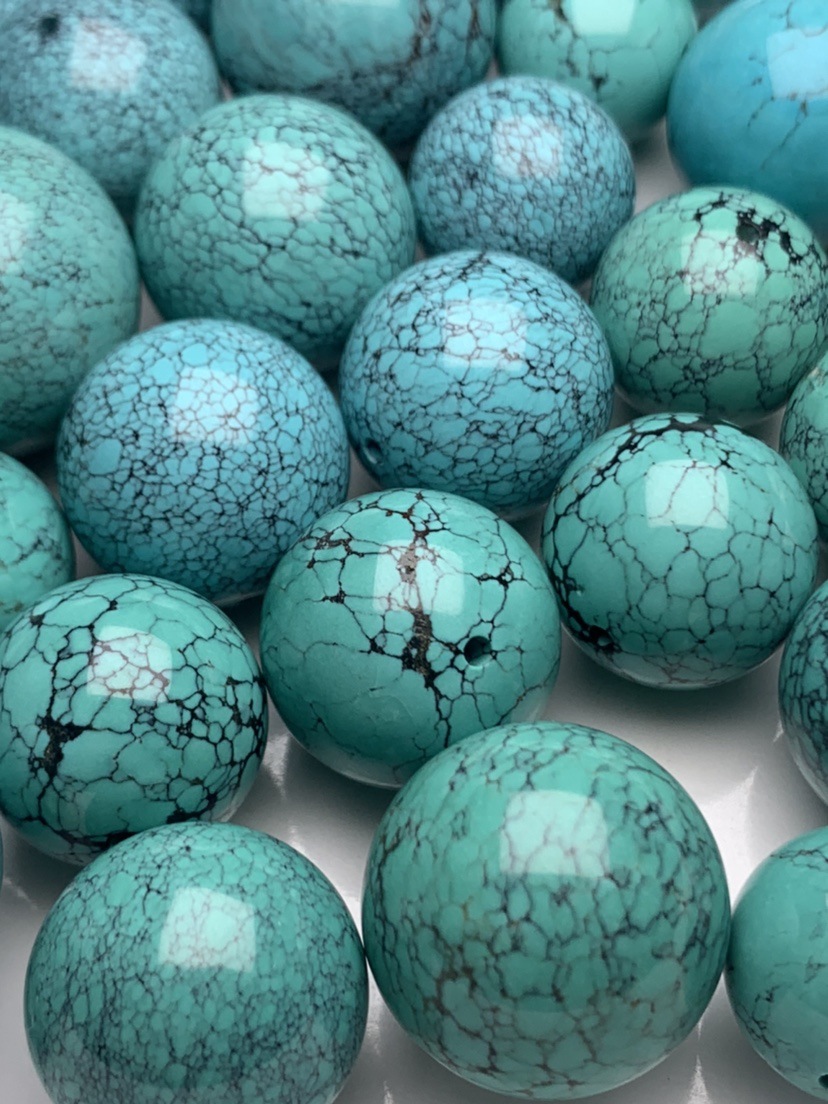 批发湖北竹山原矿三无绿松石网花圆珠乌兰花高瓷高蓝-阿里巴巴