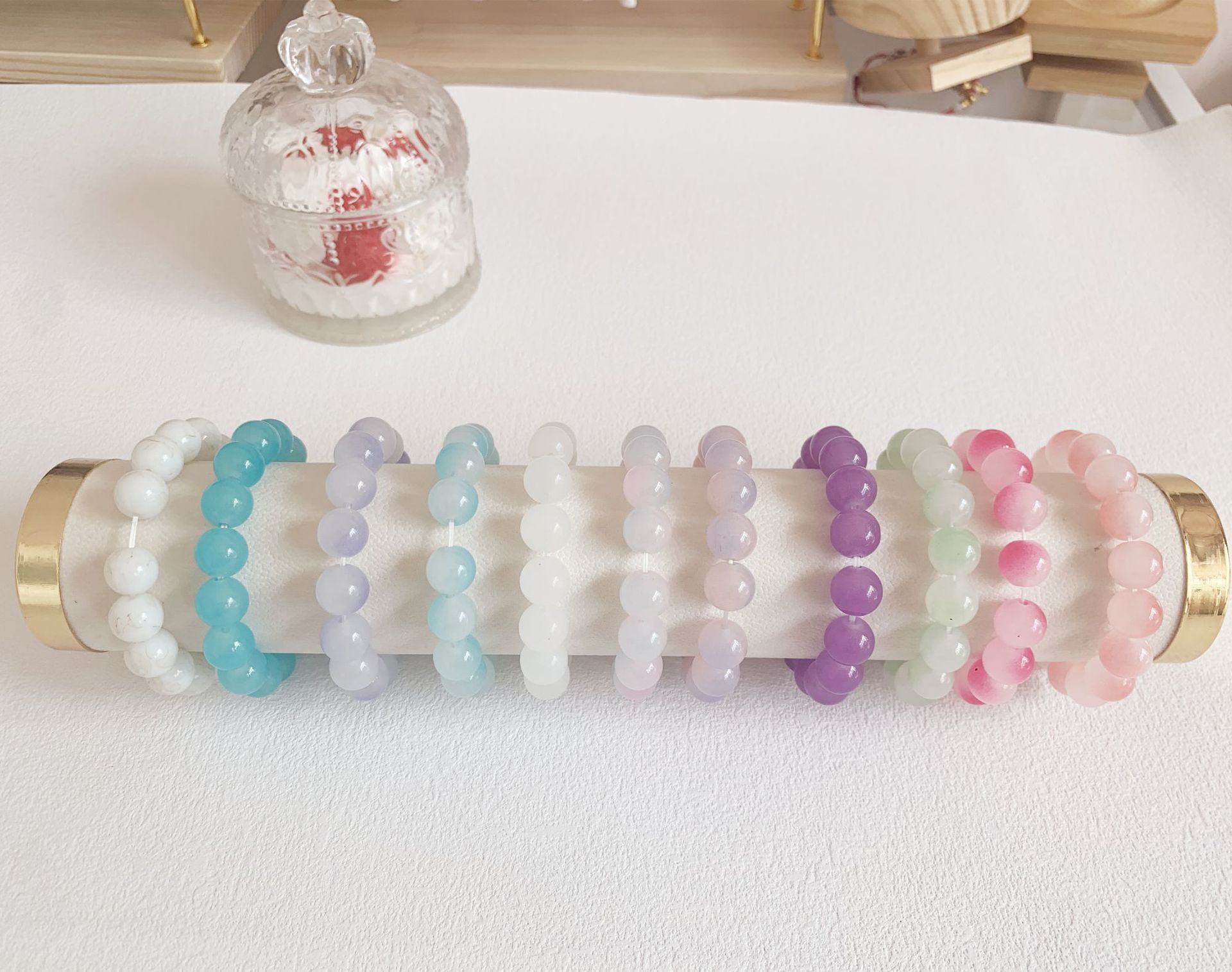 Gradient Ice Transparent Bracelet 12mm Two-Color Pliable Temperament Bracelet Student Beads Xiaohongshu Same Style Handheld Hand Toy
