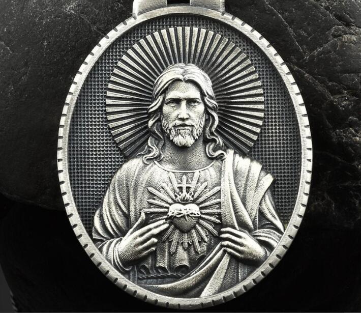 基督教耶稣圣心吊坠礼物天主教复古男士宗教吊牌项链欧美跨境新款