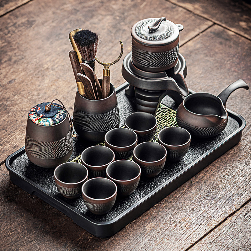 紫陶自动茶具套装办公室会客功夫泡茶壶家用喝茶茶杯茶盘-阿里巴巴