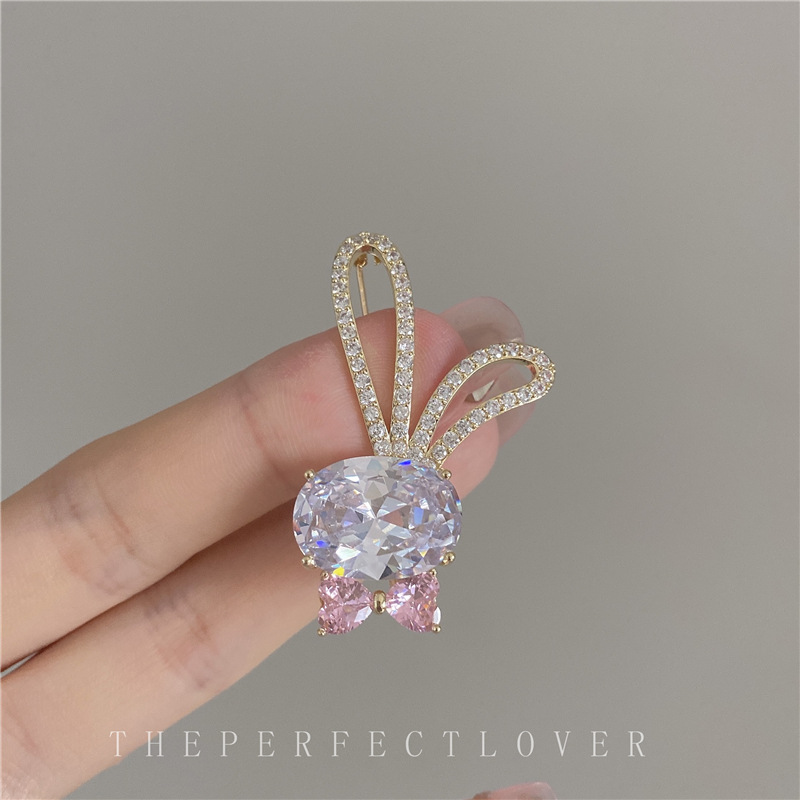 Cute Rabbit Zircon Brooch Korean Style Fashionable Corsage Pin Anti-Exposure Scarf Buckle Clothing Coat Accessories