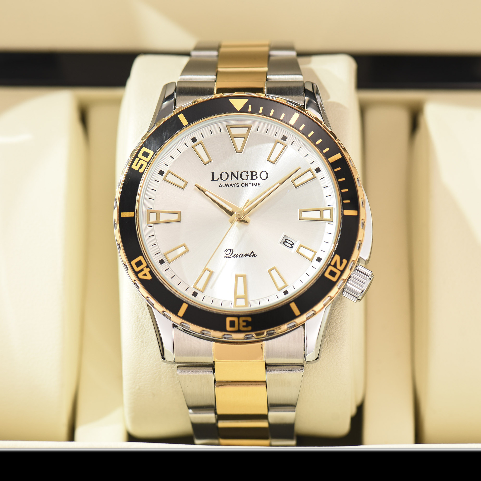 时尚休闲男装防水日历石英手表longbo龙波电子自动石英表