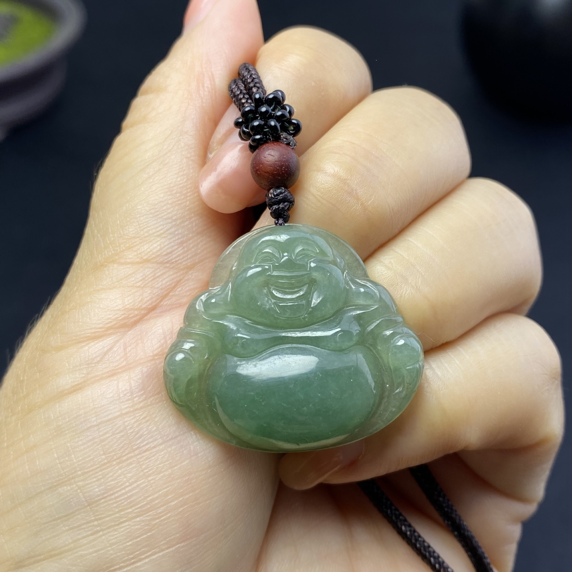 翡翠a货冰绿笑佛挂件大肚佛玉坠男女款玉石项链挂坠