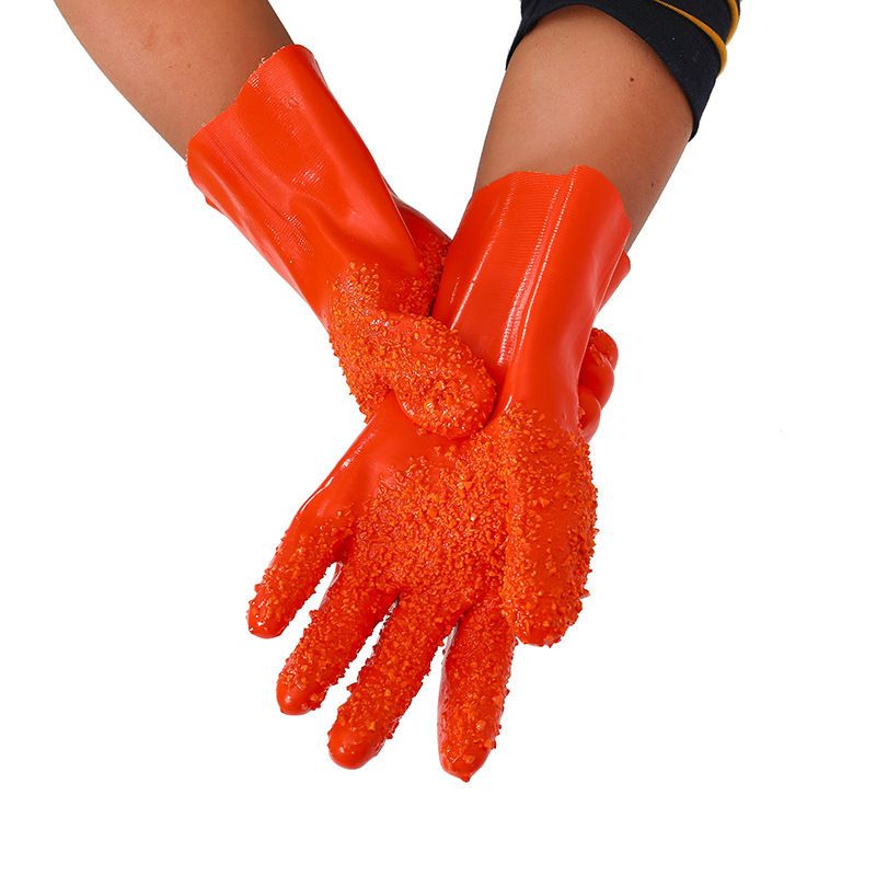 Polyester Chrysanthemum Anti-Slip PVC Oil-Resistant Gloves Rubber Particles Acid and Alkali Resistant Waterproof and Hard-Wearing Impregnated Protective Gloves Wholesale
